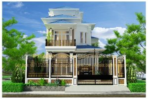 Mẫu biệt thự 1 trệt 2 lầu mặt tiền 10m tân cổ điển có sân vườn rộng