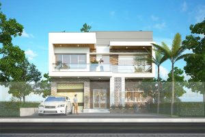 Mẫu biệt thự hiện đại 2 tầng mái bằng 4 phòng ngủ mặt tiền 12m