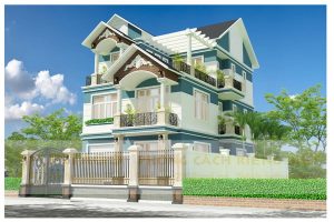 Mẫu thiết kế biệt thự 3 tầng mặt tiền 8m với 5 phòng ngủ