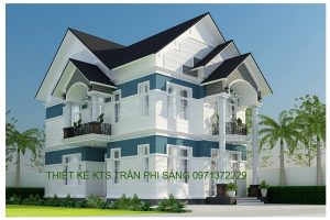 Thiết kế biệt thự đẹp ngang 8m 2 tầng mái thái 3 phòng ngủ