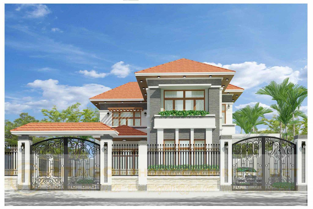 Thiết kế biệt thự, mẫu thiết kế biệt thự vườn 2 tấm đẹp đơn giản