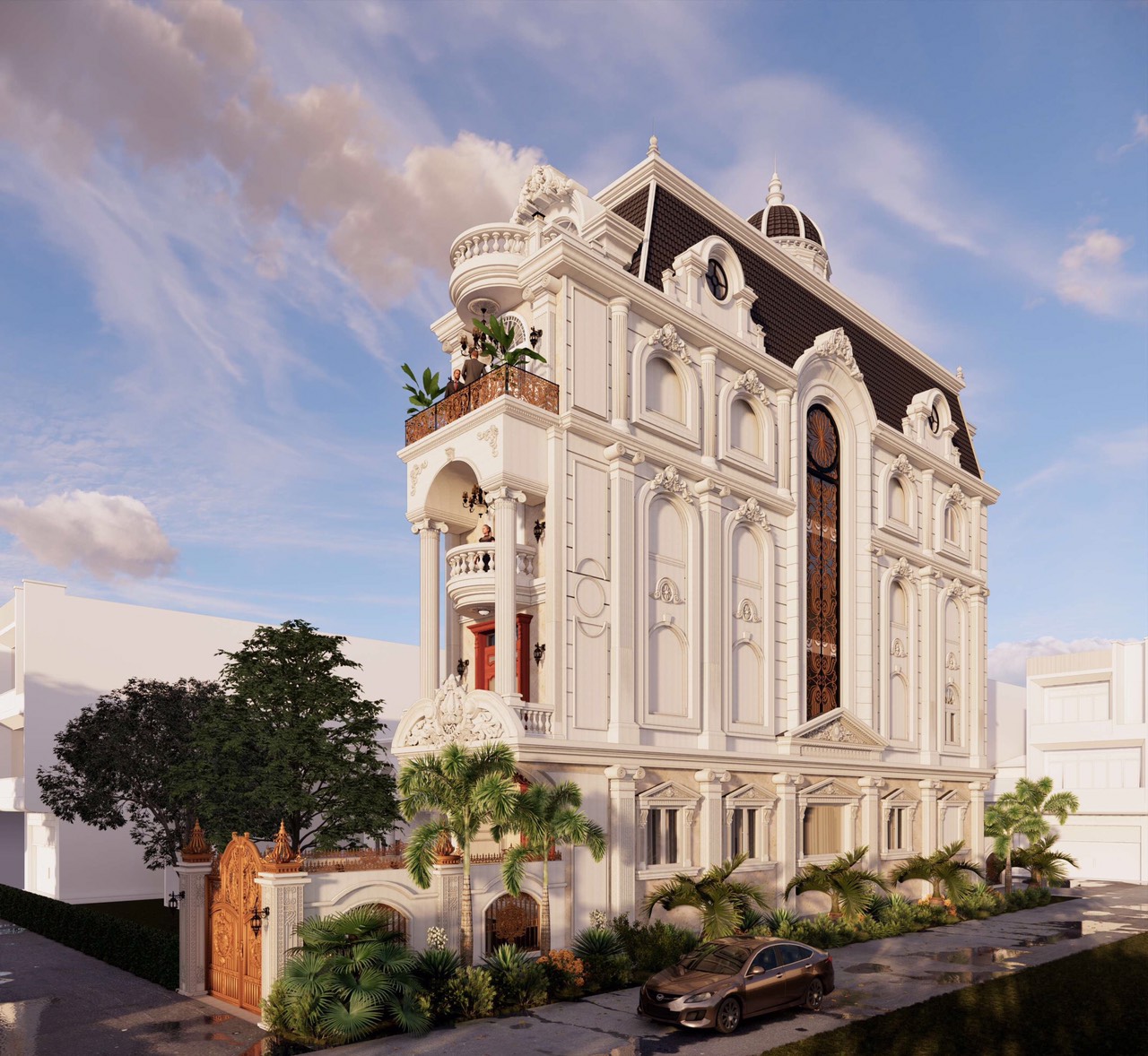 Nhà phố tân cổ điển 4 tầng do công ty thiết kế xây dựng trọn gói Pitago đảm nhiệm